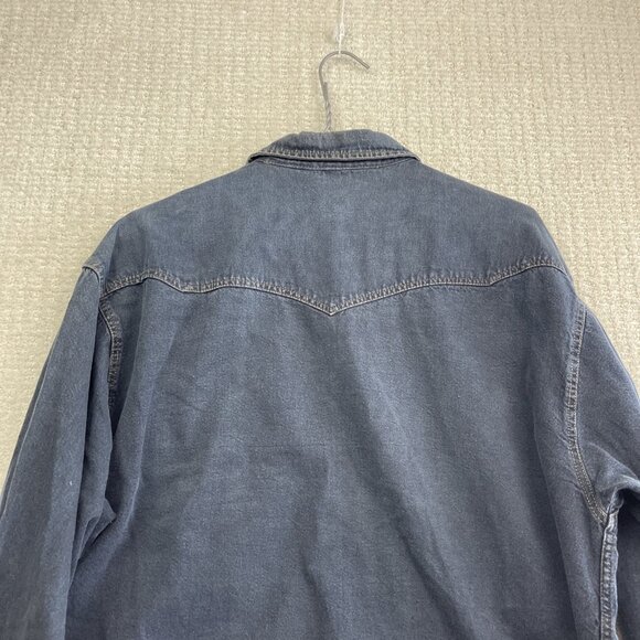 VTG Denim Shirt Jacket Men's S Western Style Dark Blue Jean Vintage Pearl Snap - Picture 15 of 15
